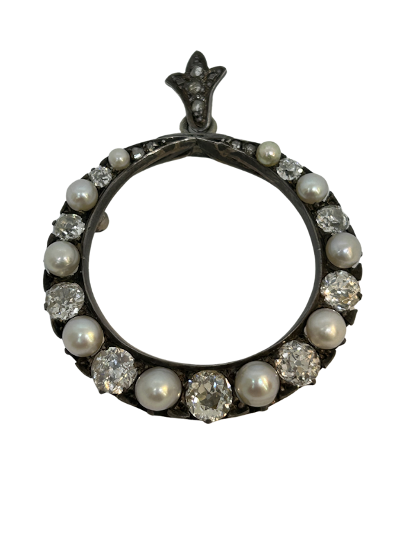 Victorian French diamond natural pearl pendant - image 1