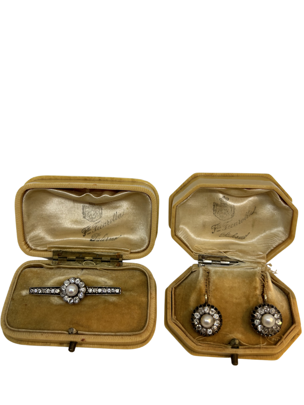 Victorian natural pearl diamond earrings and brooch at Deco&Vintage Ltd - image 1