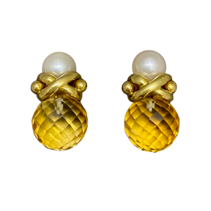 Citrine Pearl Earrings in 18ct Gold by Kiki McDonough dated Birmingham 2001, SHAPIRO & Co since1979