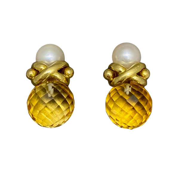 Citrine Pearl Earrings in 18ct Gold by Kiki McDonough dated Birmingham 2001, SHAPIRO & Co since1979 - image 1