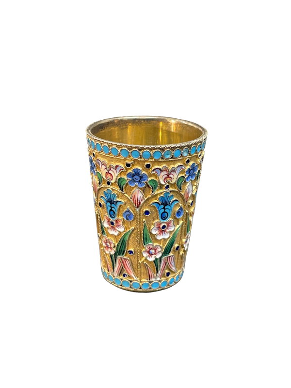 Antique Russian sliver guild and shaded enamel vodka cup, Moscow c. 1900 - image 1