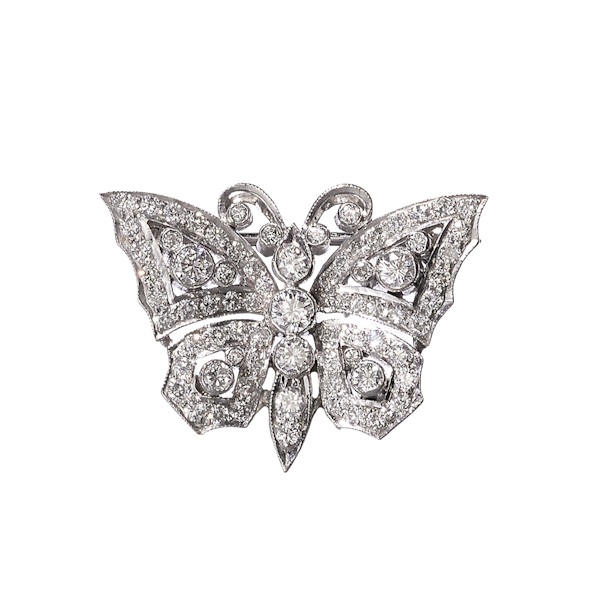 Diamond and White Gold Butterfly Brooch, Circa 1990, 1.40 Carats - image 1