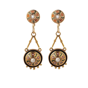 A Pair of Antique Enamel Gold Earrings