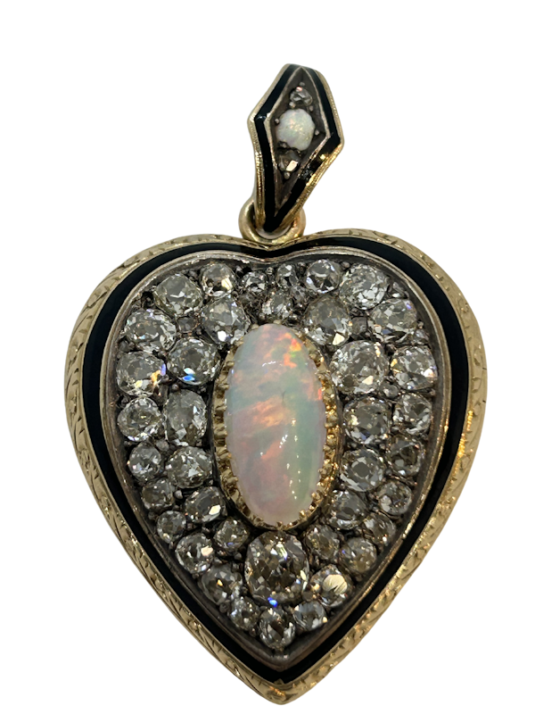 Beautiful Antique Diamond opal enamel and rock Crystal heart locket pendant at Deco&Vintage Ltd - image 1