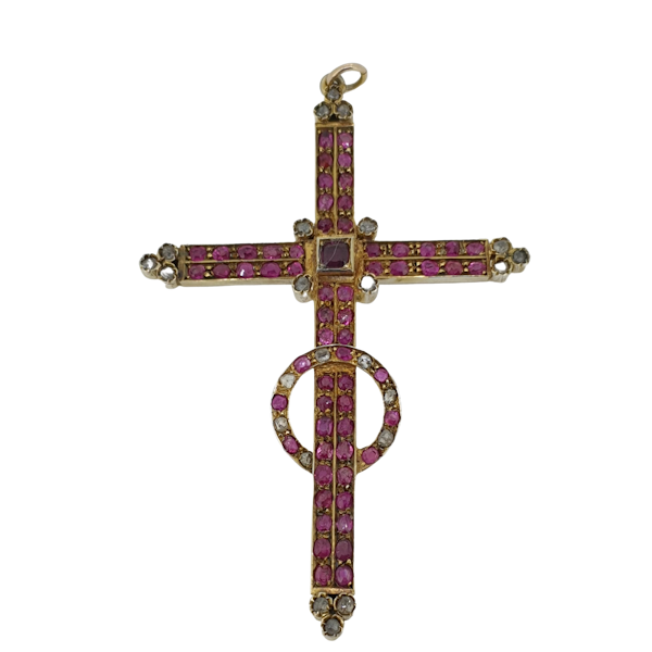 Victorian Ruby cross with Rose Diamonds - image 1