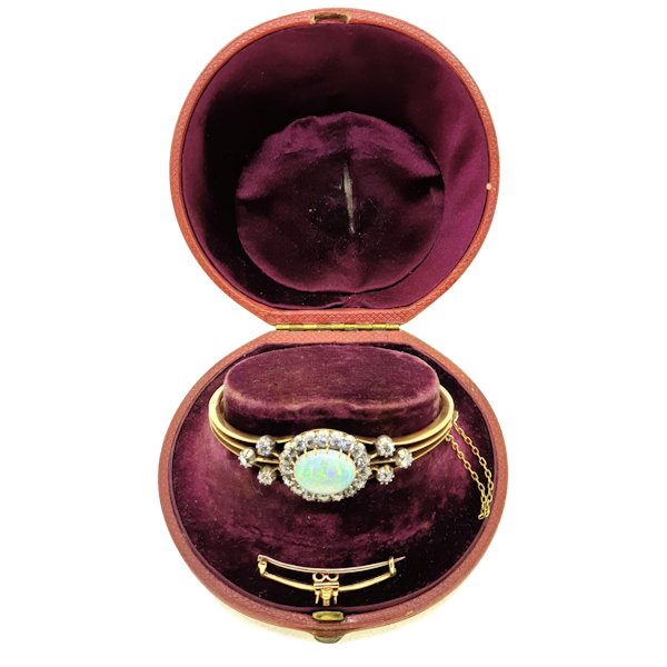 Antique Opal and Diamond cluster Bangle - image 1