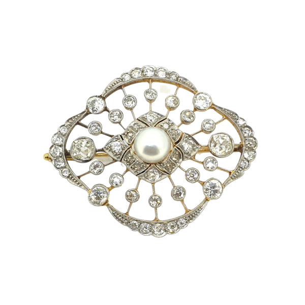 Belle Époque diamond and pearl brooch - image 1