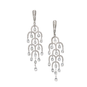 Modern Briolette Diamond And White Gold Drop Earrings, 7.92 Carats