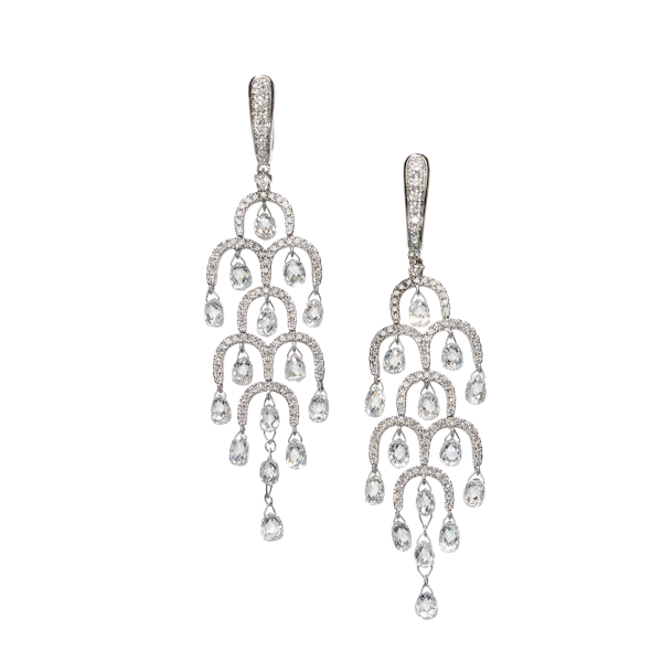 Modern Briolette Diamond And White Gold Drop Earrings, 7.92 Carats - image 1