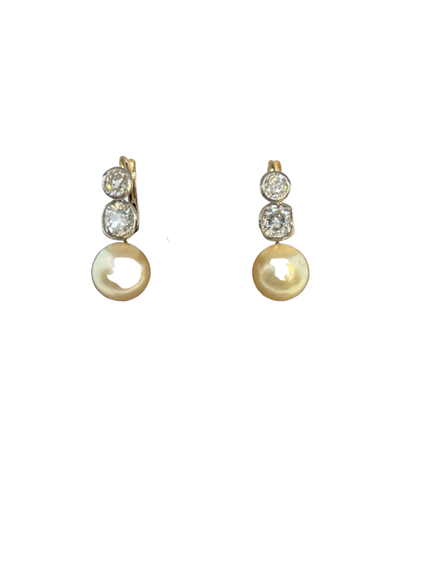 Antique cultured pearl and diamond pair of earrings at Deco&Vintage Ltd - image 1