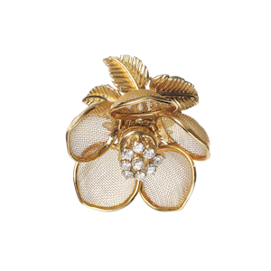 Vintage Merrin French Diamond And Gold Mesh Flower Pendant, Circa 1960