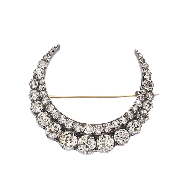 Victorian Diamond And Silver Upon Gold Crescent Brooch, Circa 1890, 5.40 Carats - image 1