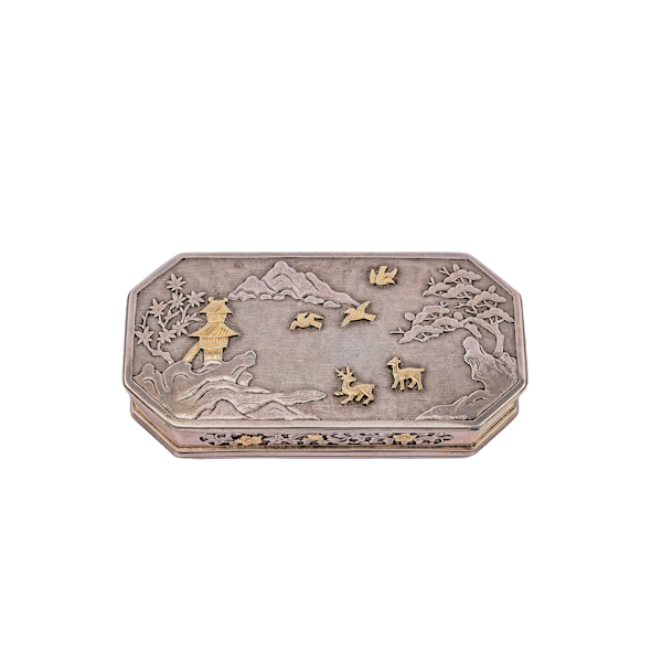 18th century Japanese silver with gold appliques elongated octagonal tobacco box - image 1