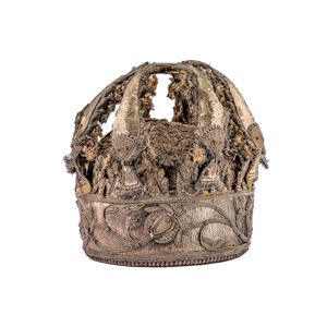 Antique Indian Crown Style Cap, Silver Gilt and Embroidered, Lucknow c. 1855 Lucknow Crown