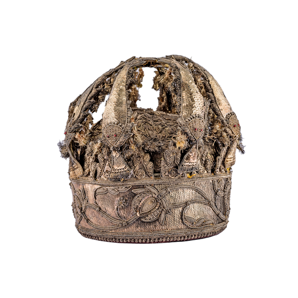 Antique Indian Crown Style Cap, Silver Gilt and Embroidered, Lucknow c. 1855 Lucknow Crown - image 1