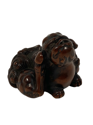 Wood Netsuke of shishi