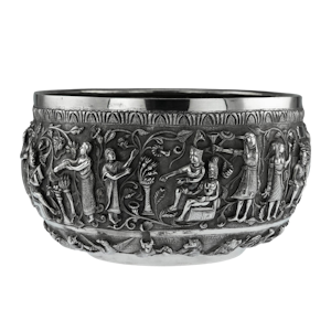 Unusual Indian Silver Bowl, Tutankhamun, Large Size, Signed, India – Circa 1925