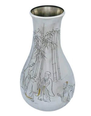 Antique Japanese Silver & Gold Vase, Signed, Mitsukoshi Japan – Meiji C.1910