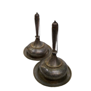 Antique Indian Silver Water Flasks (surahi) & Underplates, A Pair – C. 1860