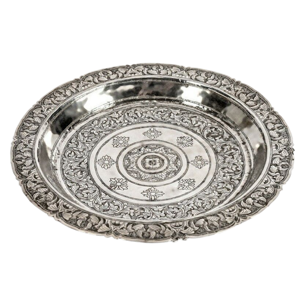 An Antique Malaysian/Malay Solid Silver Dish with Fine Foliate Engravings - image 1