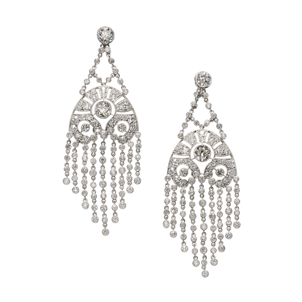 Diamond And Platinum Fringe Drop Earrings, Circa 1935, 6.93 Carats - image 1