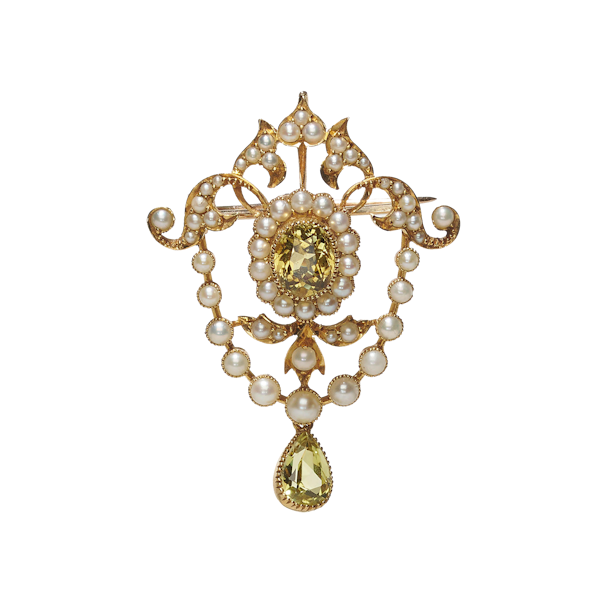 Antique Chrysoberyl, Natural Pearl And Gold Brooch-Cum-Pendant, Circa 1910 - image 1