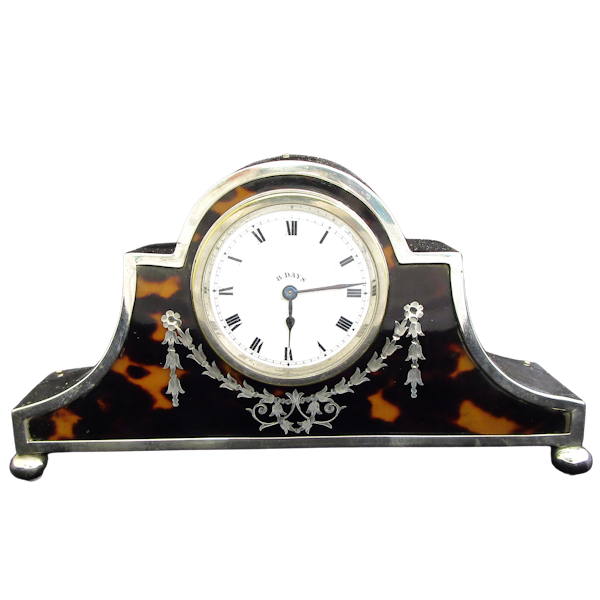 Silver and tortoise shell mantel clock - image 1
