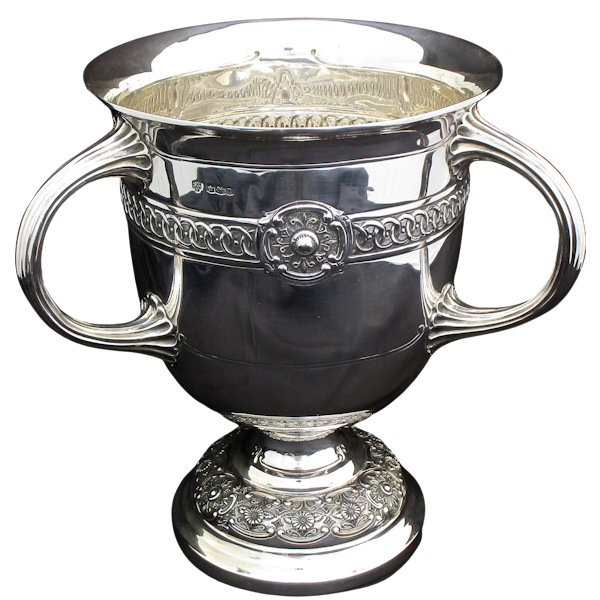 A large heavy , classic design three handle trophy cup. - image 1