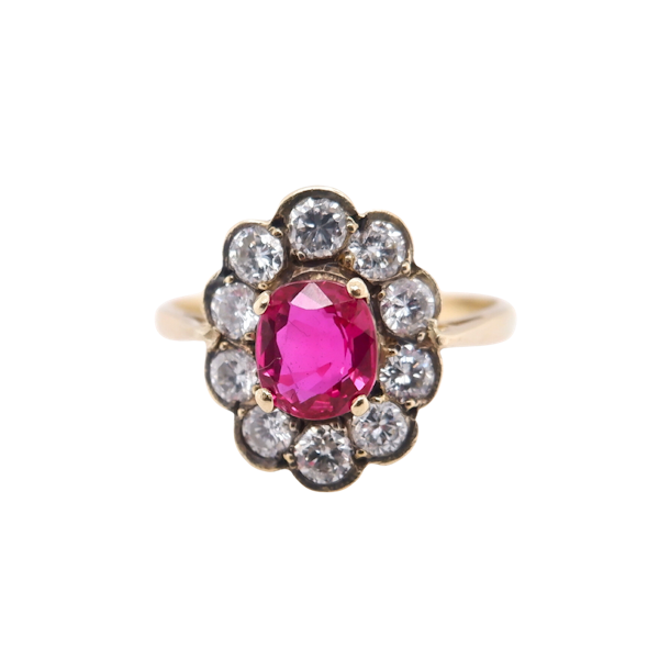 Edwardian ruby and diamond oval and cluster ring - image 1