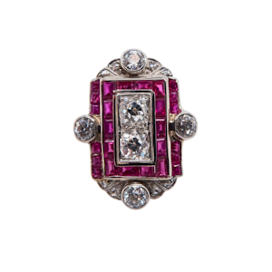 Art Deco ruby and diamond large tablet ring
