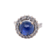Retro sapphire cabochon and diamond cluster ring - image 1