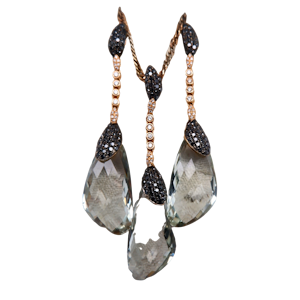Aquamarine, black diamonds and white diamonds pendant and earrings suite. Matching chain (optional extra for £195)
