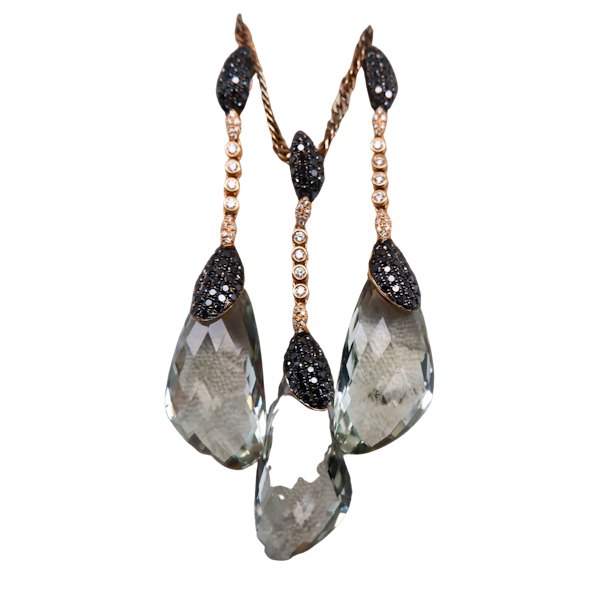 Aquamarine, black diamonds and white diamonds pendant and earrings suite - image 1