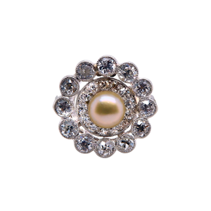 Edwardian pearl and diamond cluster ring
