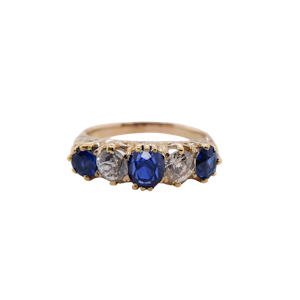 Victorian sapphire and diamond five stone half hoop carved ring