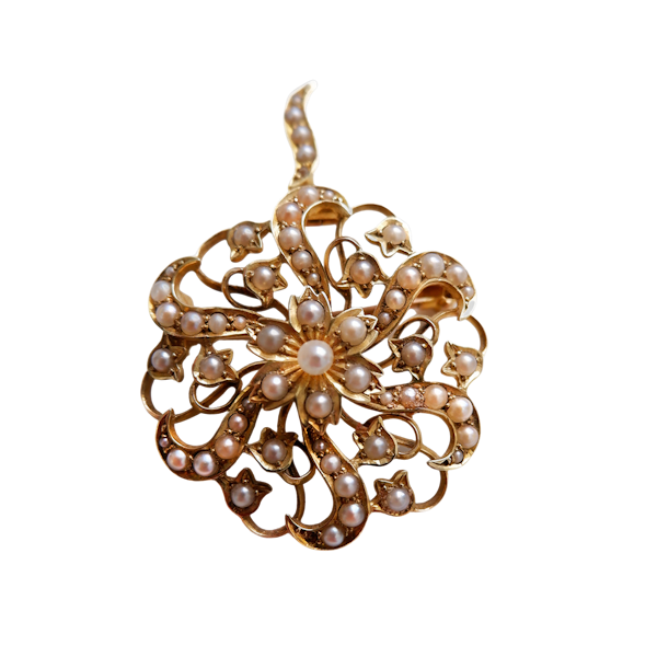 Antique 15 ct. gold and pearl pendant/brooch - image 1