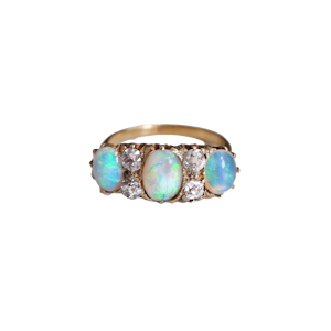Victorian opal and diamonds half hoop gold ring