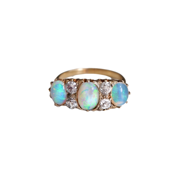 Victorian opal and diamonds half hoop gold ring - image 1