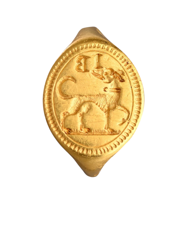 Gold signet ring engraved with a faithful hound. English, late 16th century. - image 1