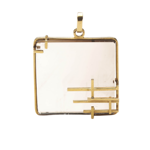 French Retro Modernist Smoky Quartz And Gold Pendant, Circa 1970
