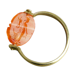 Gold Ring with an Ancient scaraboid with Fortuna. Roman, 1st - 2nd century A.D.