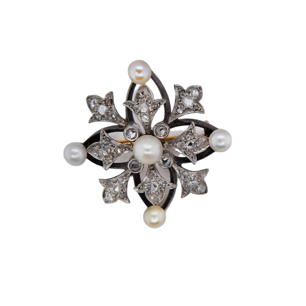 Antique Russian snowflake brooch set with diamonds and pearls - image 1
