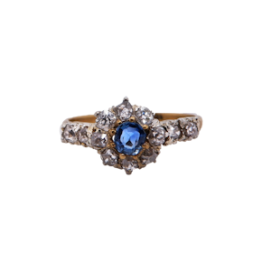 Victorian diamond and sapphire cluster ring