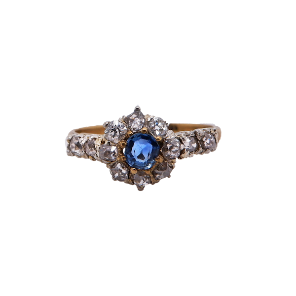 Victorian diamond and sapphire cluster ring - image 1