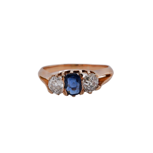Edwardian diamond and sapphire 3 stone ring