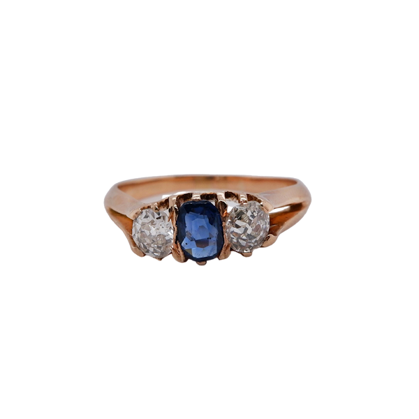 Edwardian diamond and sapphire 3 stone ring - image 1