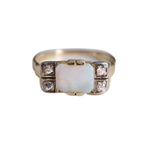 Art Deco rectangular opal and diamond tablet ring