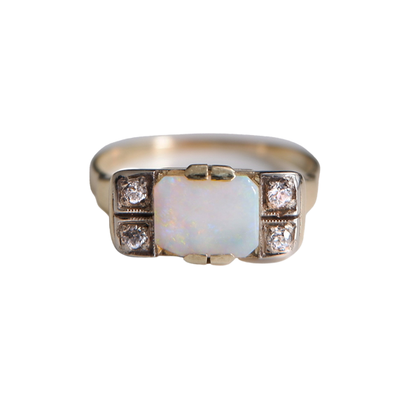 Art Deco rectangular opal and diamond tablet ring - image 1