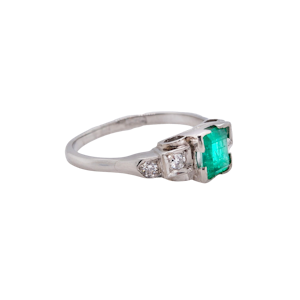 Art Deco gold and platinum 5 stone emerald and diamond ring