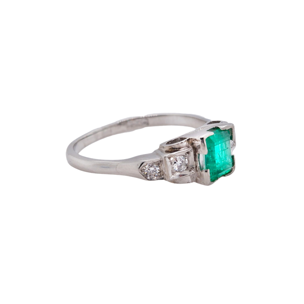 Art Deco gold and platinum 5 stone emerald and diamond ring - image 1